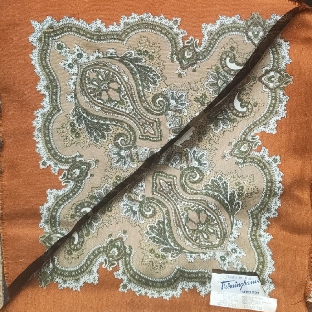 Vintage Paisley Fringe Scarf in Rust and Tan